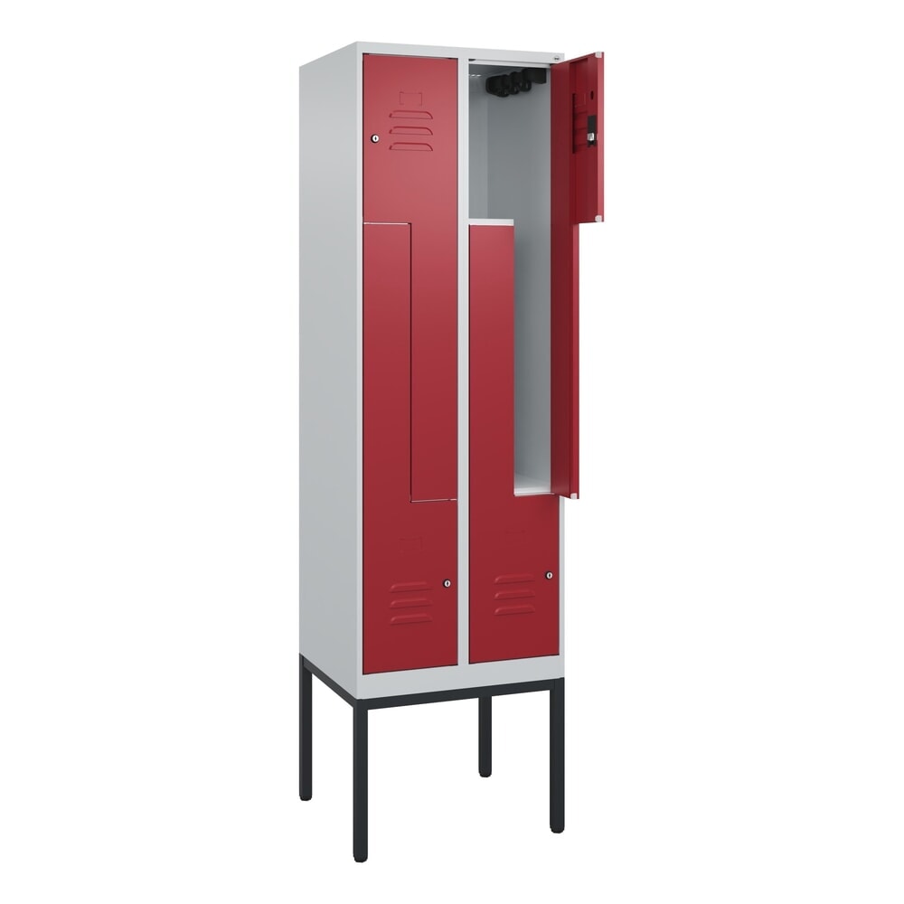 Produktabbildung: C+P Z-Spind Classic PLUS, Gestell, 4 Abteile, HxBxT 2.120 x 600 x 500 mm, lichtgrau, rubinrot, Zylinderschloss