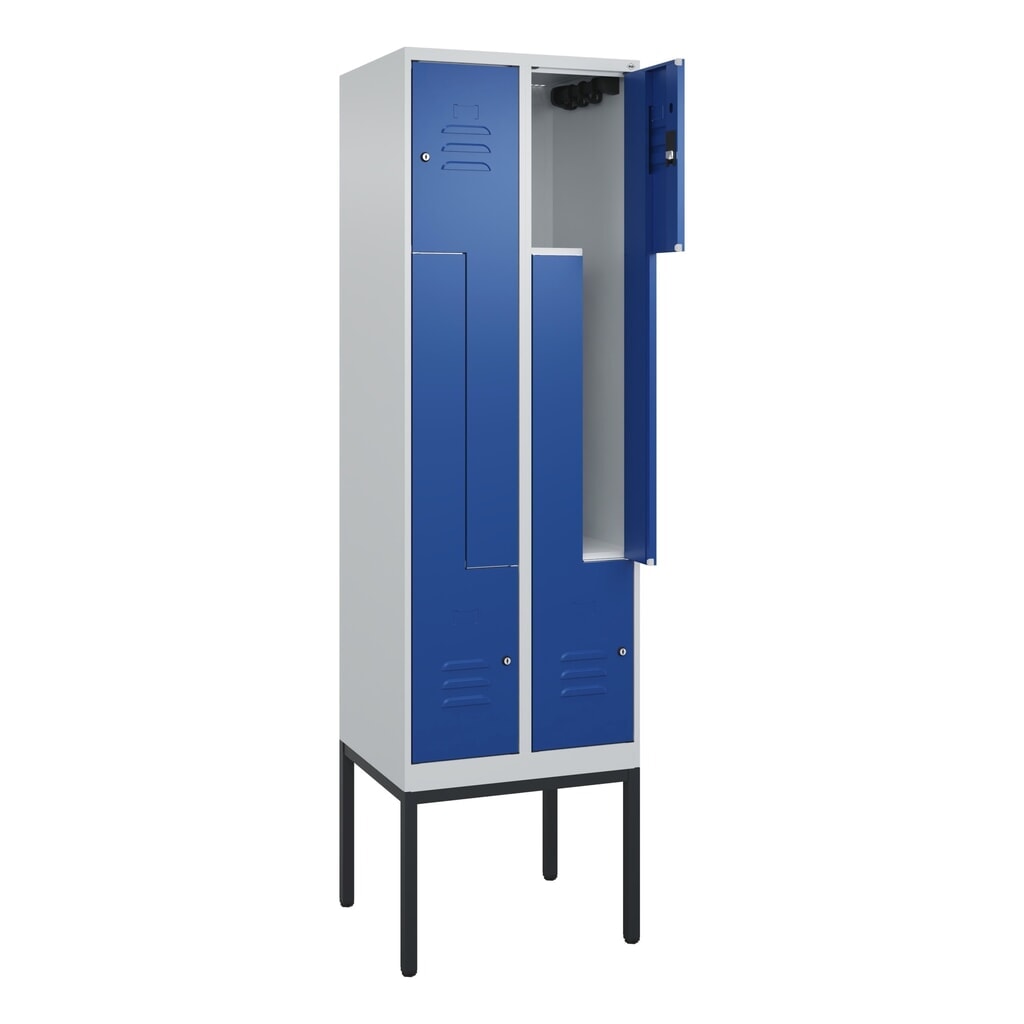 Produktabbildung: C+P Z-Spind Classic PLUS, Gestell, 4 Abteile, HxBxT 2.120 x 600 x 500 mm, lichtgrau, enzianblau, Zylinderschloss