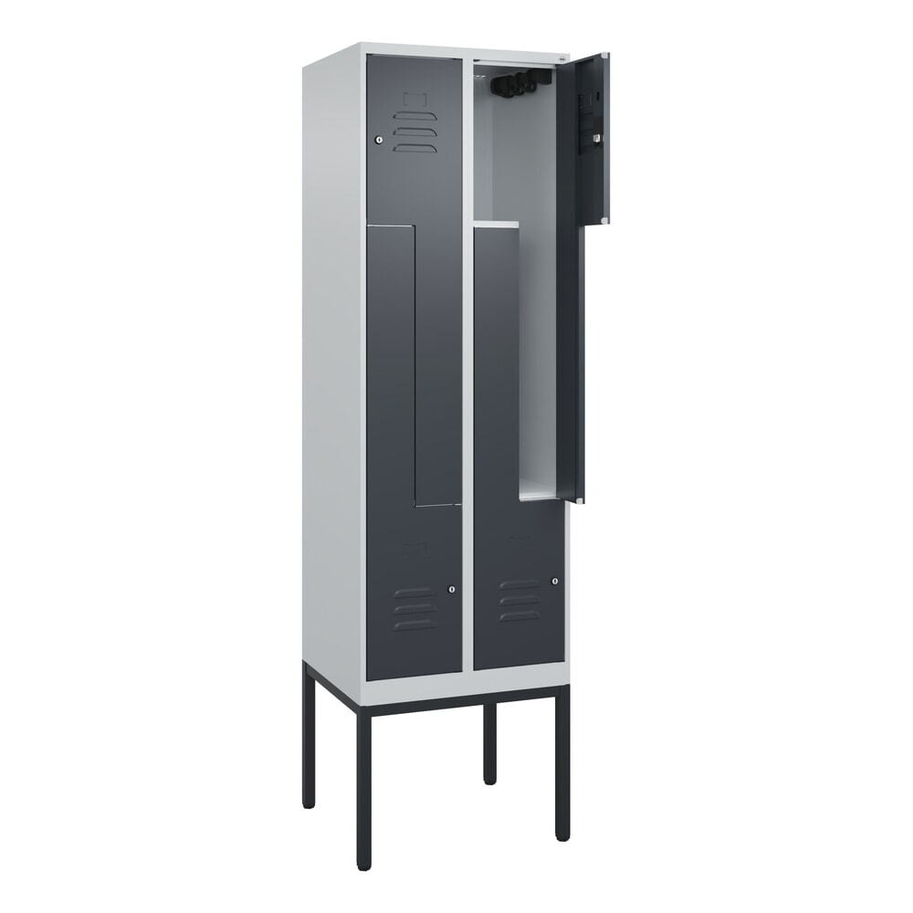 Produktabbildung: C+P Z-Spind Classic PLUS, Gestell, 4 Abteile, HxBxT 2.120 x 600 x 500 mm, lichtgrau, anthrazitgrau, Zylinderschloss