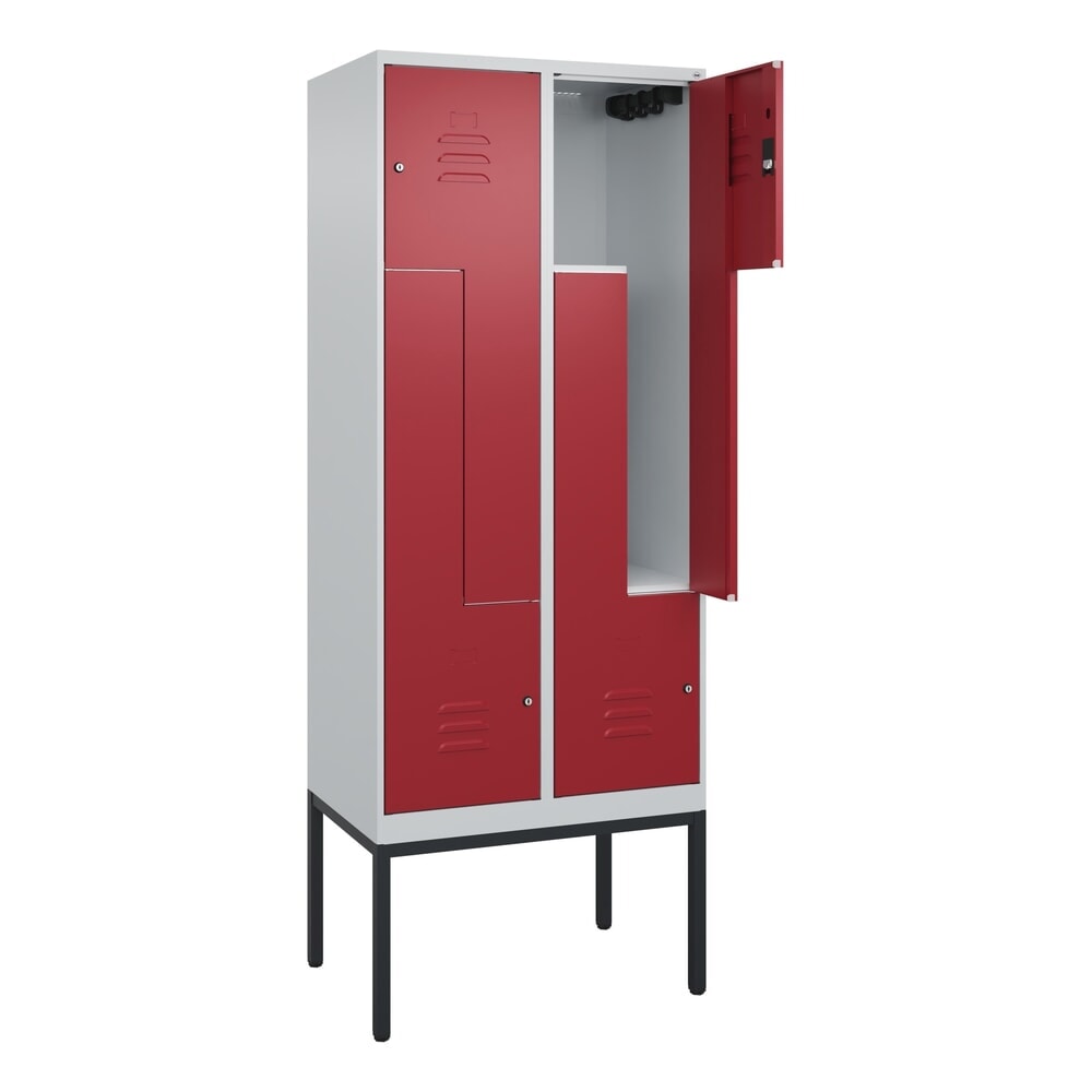 C+P Z-Spind Classic PLUS, Gestell, 4 Abteile, HxBxT 2.120 x 800 x 500 mm, lichtgrau, rubinrot, Zylinderschloss Produktabbildung: C+P Z-Spind Classic PLUS, Gestell, 4 Abteile, HxBxT 2.120 x 800 x 500 mm, lichtgrau, rubinrot, Zylinderschloss