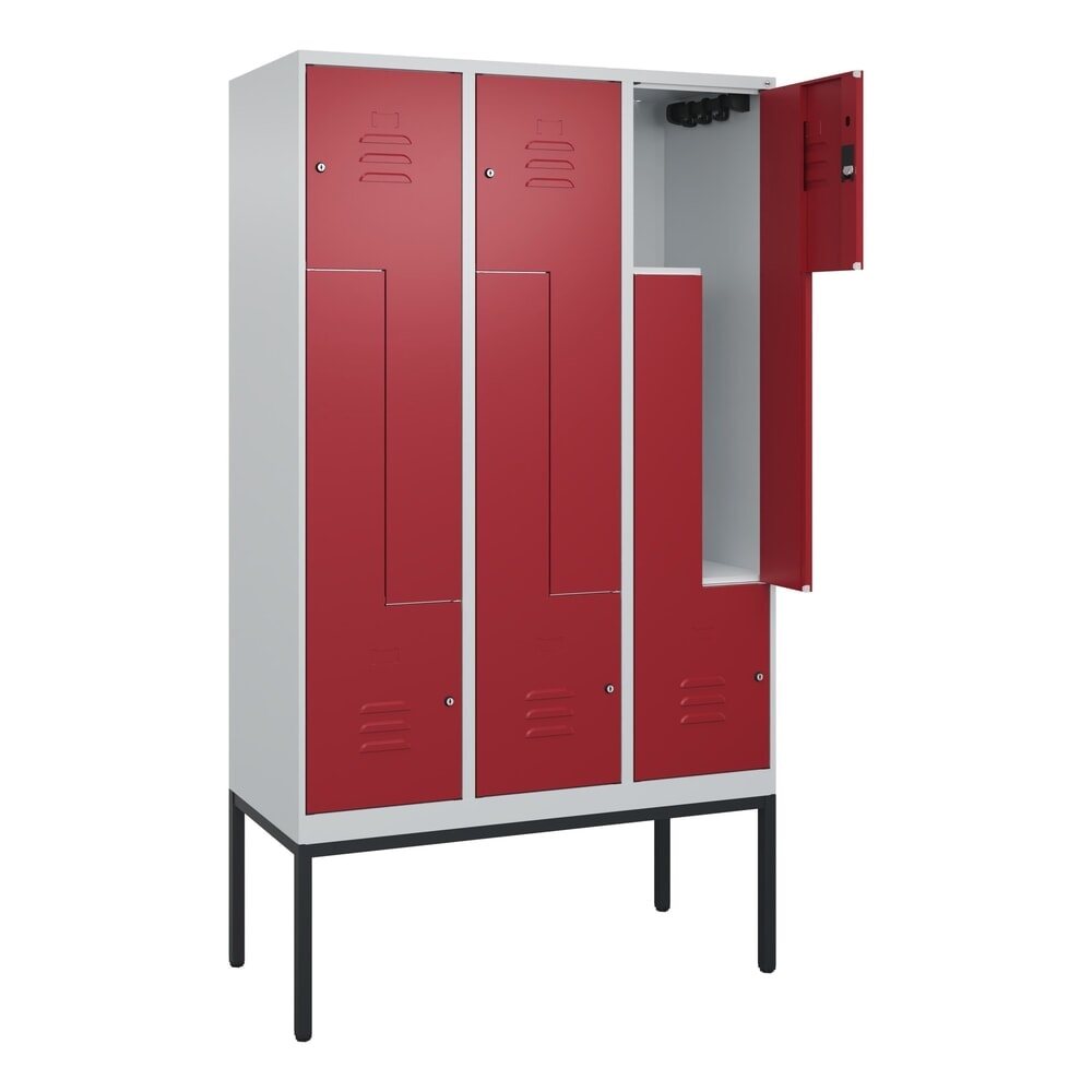 C+P Z-Spind Classic PLUS, Gestell, 6 Abteile, HxBxT 2.120 x 1.200 x 500 mm, lichtgrau, rubinrot, Zylinderschloss Produktabbildung: C+P Z-Spind Classic PLUS, Gestell, 6 Abteile, HxBxT 2.120 x 1.200 x 500 mm, lichtgrau, rubinrot, Zylinderschloss