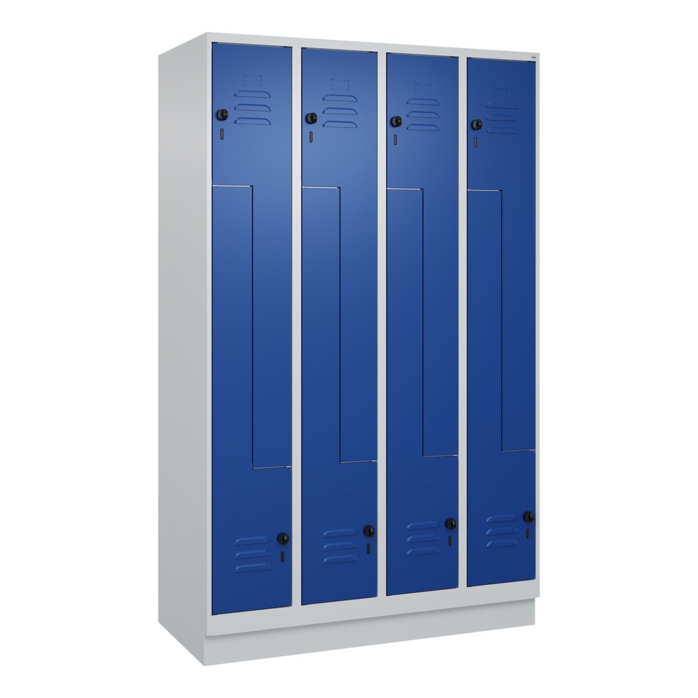 Produktabbildung: C+P Z-Spind Classic PLUS, Sockel, 8 Abteile, HxBxT 1.950 x 1.200 x 500 mm, lichtgrau, enzianblau, für Vorhängeschloss