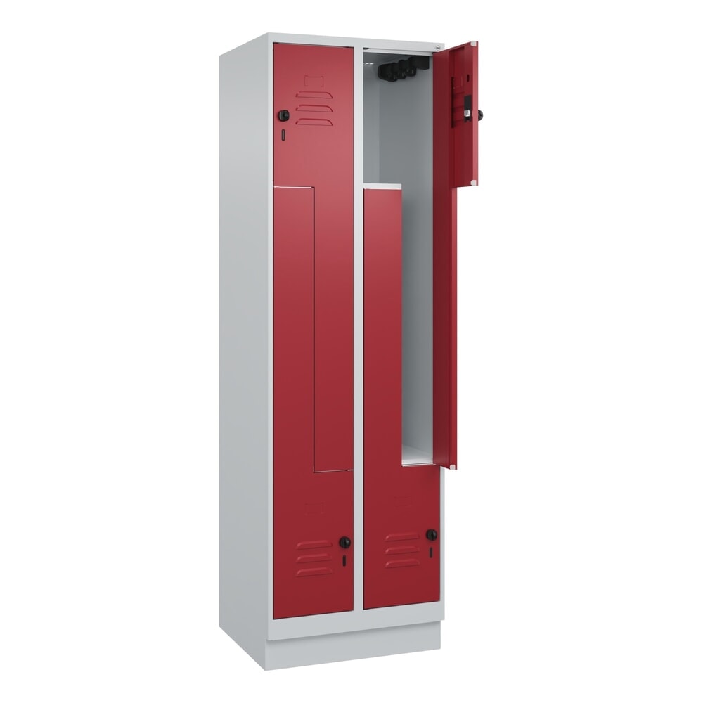 Produktabbildung: C+P Z-Spind Classic PLUS, Sockel, 4 Abteile, HxBxT 1.950 x 600 x 500 mm, lichtgrau, rubinrot, für Vorhängeschloss
