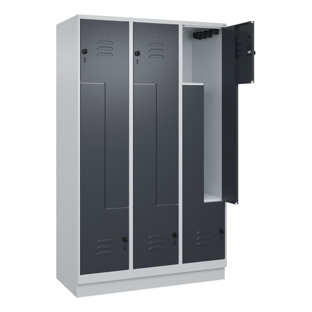 Produktabbildung: C+P Z-Spind Classic PLUS, Sockel, 6 Abteile, HxBxT 1.950 x 1.200 x 500 mm, lichtgrau, anthrazitgrau, für Vorhängeschloss