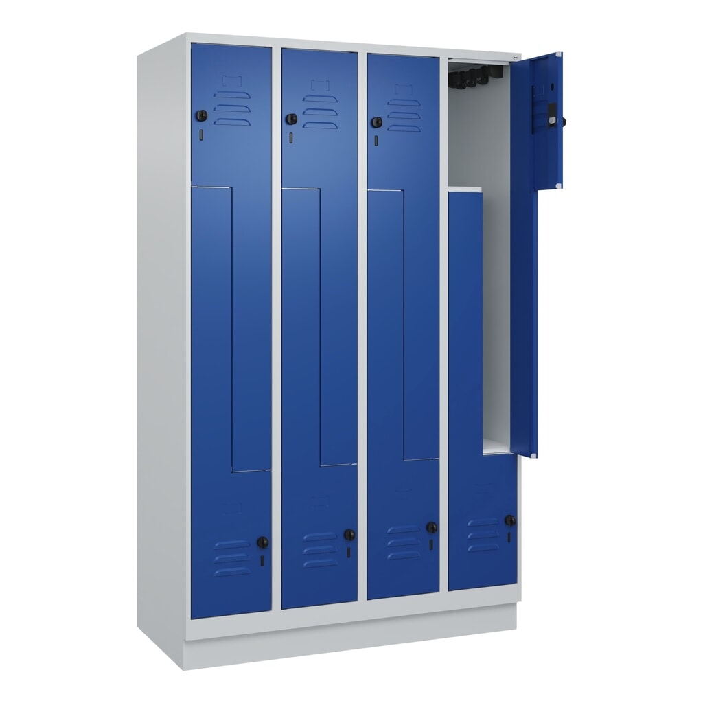 Produktabbildung: C+P Z-Spind Classic PLUS, Sockel, 8 Abteile, HxBxT 1.950 x 1.200 x 500 mm, lichtgrau, enzianblau, für Vorhängeschloss