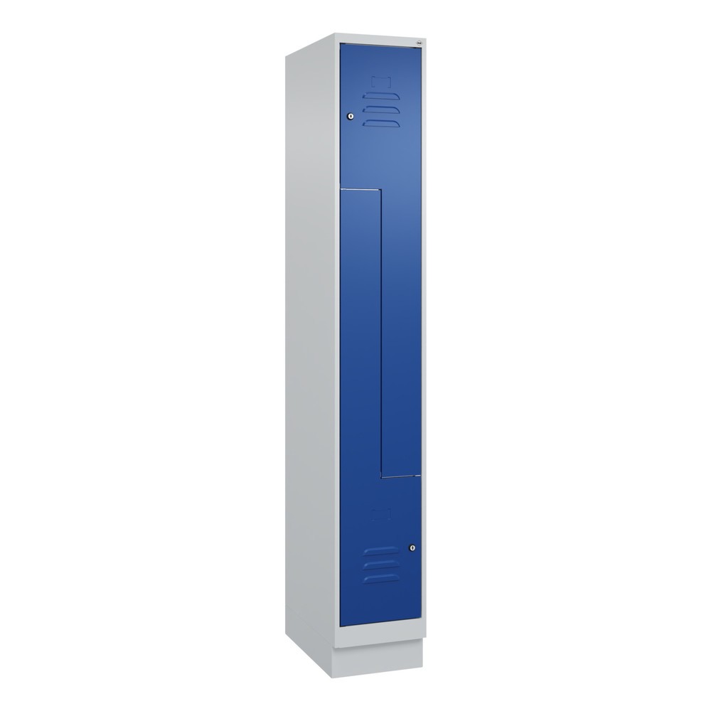 Produktabbildung: C+P Z-Spind Classic PLUS, Sockel, 2 Abteile, HxBxT 1.950 x 300 x 500 mm, lichtgrau, enzianblau, Zylinderschloss