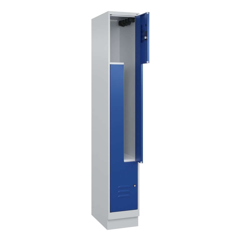 C+P Z-Spind Classic PLUS, Sockel, 2 Abteile, HxBxT 1.950 x 300 x 500 mm, lichtgrau, enzianblau, Zylinderschloss Produktabbildung: C+P Z-Spind Classic PLUS, Sockel, 2 Abteile, HxBxT 1.950 x 300 x 500 mm, lichtgrau, enzianblau, Zylinderschloss