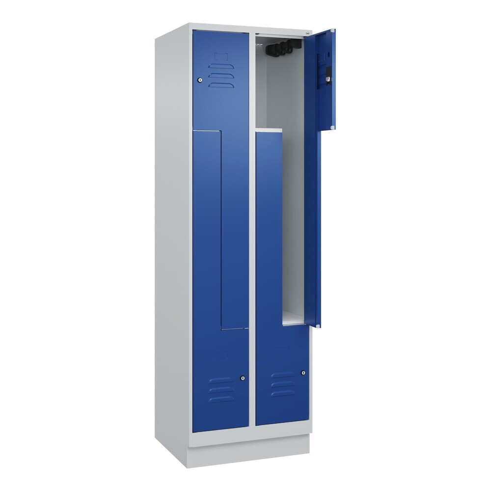 Produktabbildung: C+P Z-Spind Classic PLUS, Sockel, 4 Abteile, HxBxT 1.950 x 600 x 500 mm, lichtgrau, enzianblau, Zylinderschloss