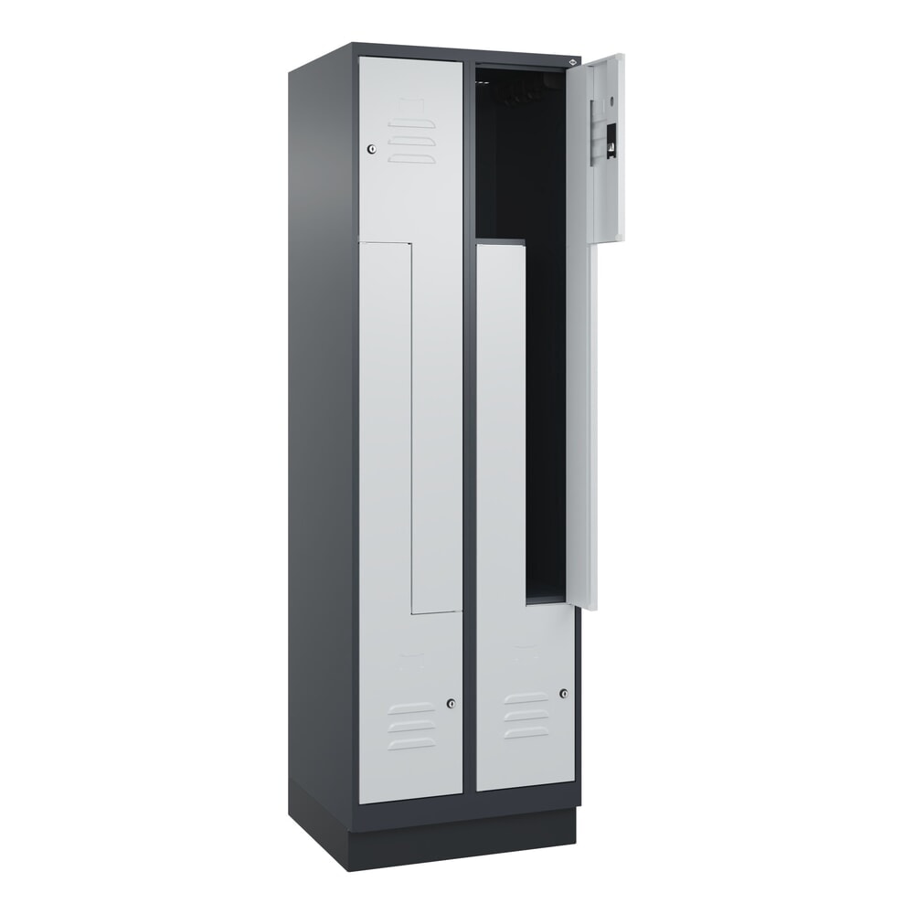 Produktabbildung: C+P Z-Spind Classic PLUS, Sockel, 4 Abteile, HxBxT 1.950 x 600 x 500 mm, anthrazitgrau, lichtgrau, Zylinderschloss