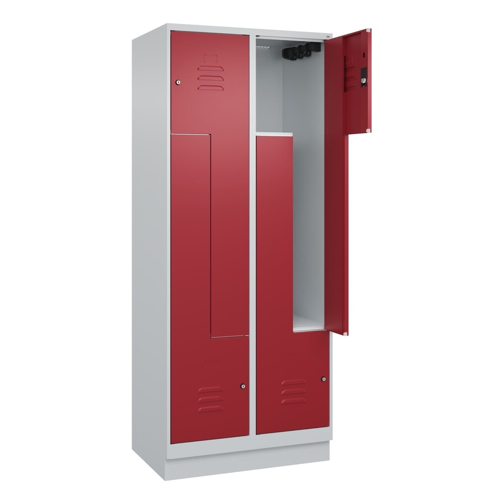 Produktabbildung: C+P Z-Spind Classic PLUS, Sockel, 4 Abteile, HxBxT 1.950 x 800 x 500 mm, lichtgrau, rubinrot, Zylinderschloss