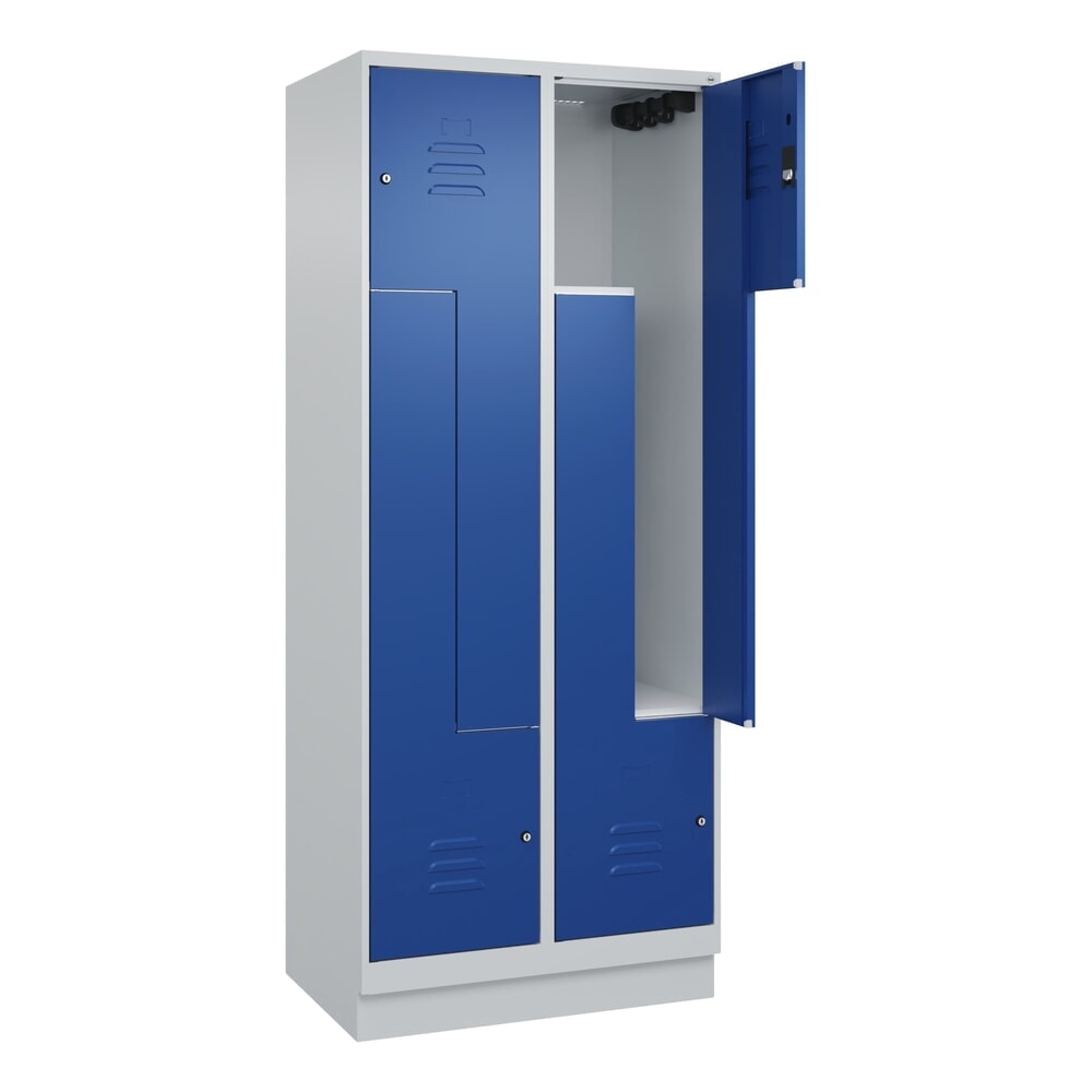Produktabbildung: C+P Z-Spind Classic PLUS, Sockel, 4 Abteile, HxBxT 1.950 x 800 x 500 mm, lichtgrau, enzianblau, Zylinderschloss