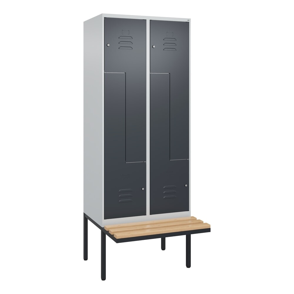 C+P Z-Spind Classic PLUS, 4 Abteile, HxBxT 2.120 x 800 x 815 mm, Zylinderschloss, auskragende Bank aus Buche, lichtgrau, anthrazitgrau Produktabbildung Nr. 9: C+P Z-Spind Classic PLUS, 4 Abteile, HxBxT 2.120 x 800 x 815 mm, Zylinderschloss, auskragende Bank aus Buche, lichtgrau, anthrazitgrau