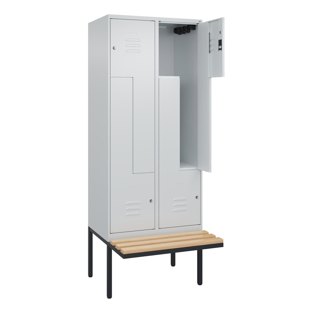 C+P Z-Spind Classic PLUS, 4 Abteile, HxBxT 2.120 x 800 x 815 mm, Zylinderschloss, auskragende Bank aus Buche, lichtgrau, lichtgrau Produktabbildung Nr. 1: C+P Z-Spind Classic PLUS, 4 Abteile, HxBxT 2.120 x 800 x 815 mm, Zylinderschloss, auskragende Bank aus Buche, lichtgrau, lichtgrau