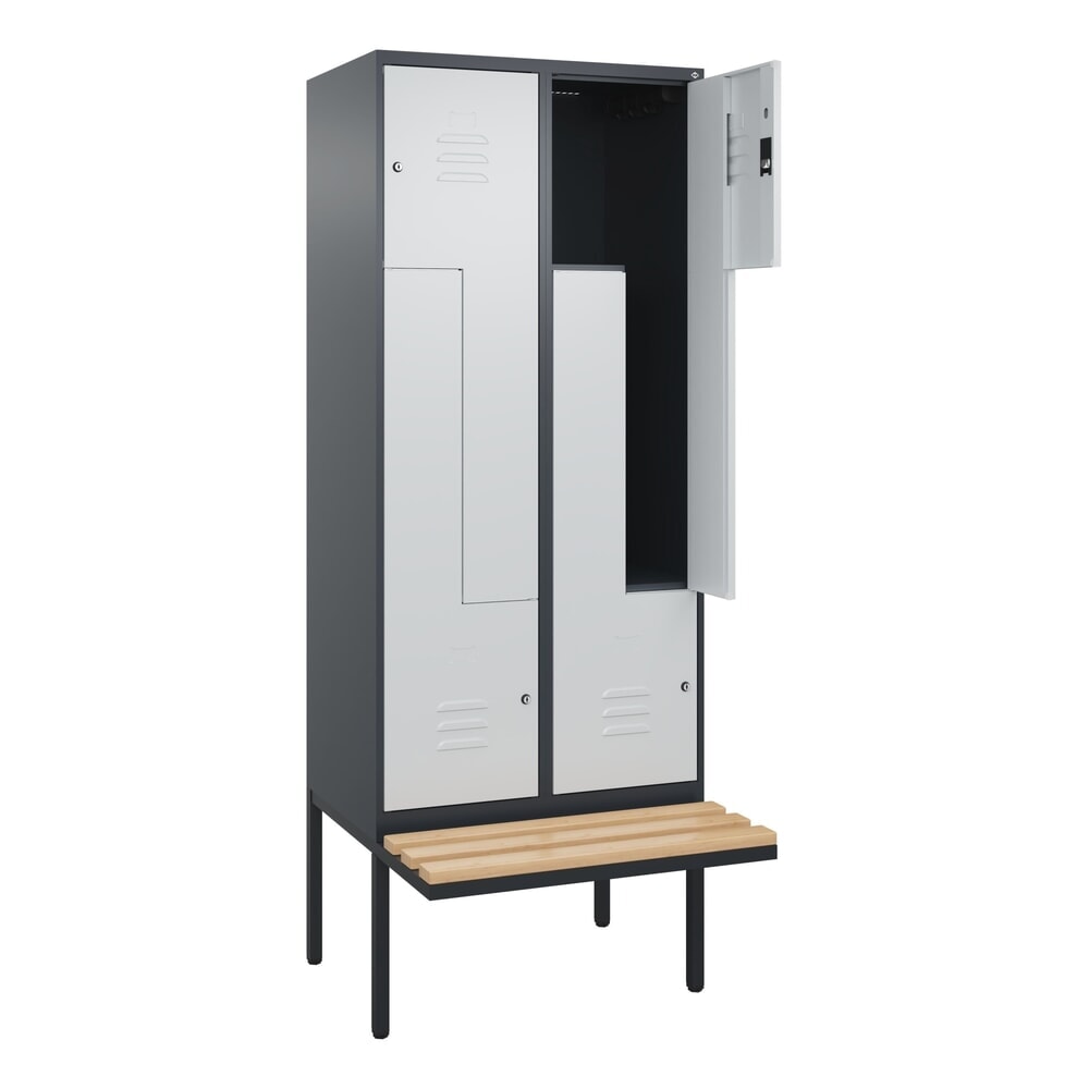 C+P Z-Spind Classic PLUS, 4 Abteile, HxBxT 2.120 x 800 x 815 mm, Zylinderschloss, auskragende Bank aus Buche, anthrazitgrau, lichtgrau Produktabbildung Nr. 1: C+P Z-Spind Classic PLUS, 4 Abteile, HxBxT 2.120 x 800 x 815 mm, Zylinderschloss, auskragende Bank aus Buche, anthrazitgrau, lichtgrau
