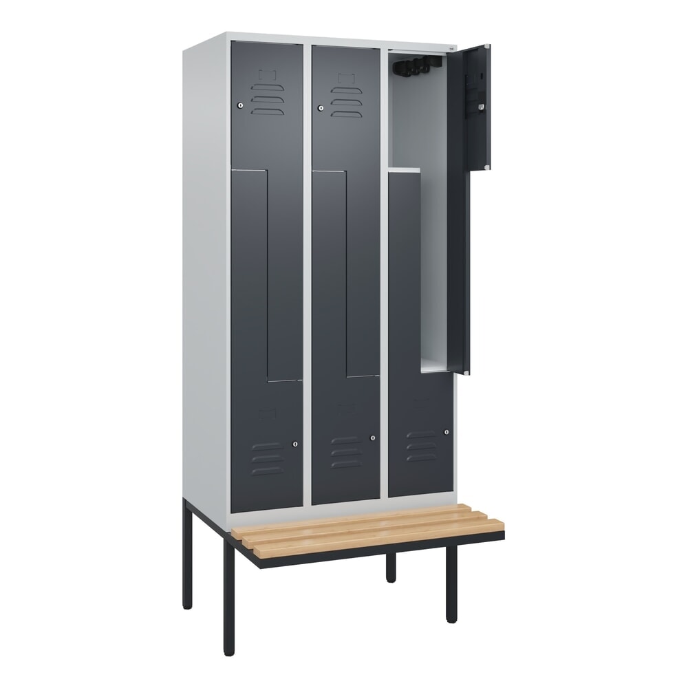 Produktabbildung Nr. 1: C+P Z-Spind Classic PLUS, 6 Abteile, HxBxT 2.120 x 900 x 815 mm, Zylinderschloss, auskragende Bank aus Buche, lichtgrau, anthrazitgrau