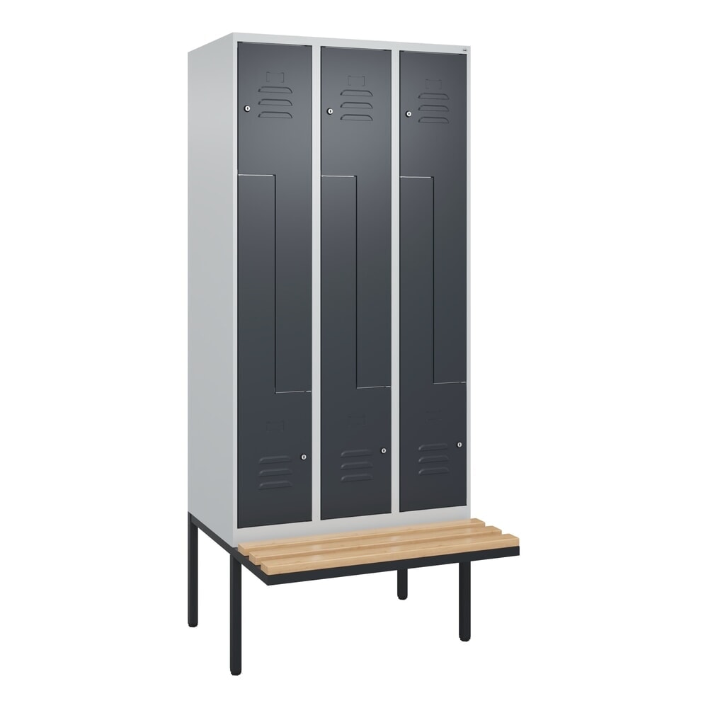Produktabbildung Nr. 9: C+P Z-Spind Classic PLUS, 6 Abteile, HxBxT 2.120 x 900 x 815 mm, Zylinderschloss, auskragende Bank aus Buche, lichtgrau, anthrazitgrau