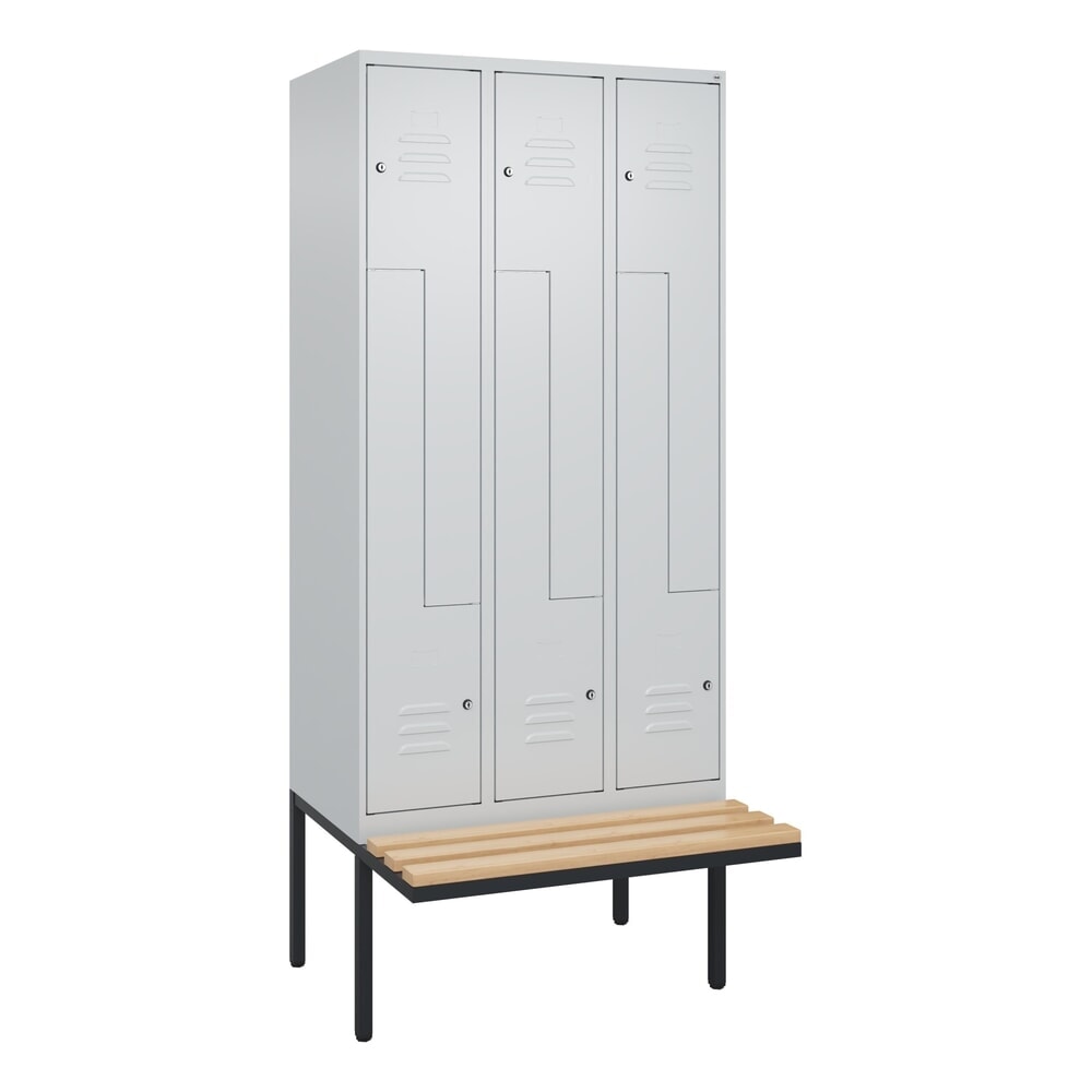 Produktabbildung Nr. 9: C+P Z-Spind Classic PLUS, 6 Abteile, HxBxT 2.120 x 900 x 815 mm, Zylinderschloss, auskragende Bank aus Buche, lichtgrau, lichtgrau