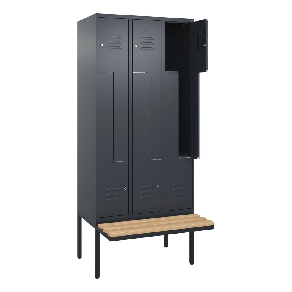 C+P Z-Spind Classic PLUS, 6 Abteile, HxBxT 2.120 x 900 x 815 mm, Zylinderschloss, auskragende Bank aus Buche, anthrazitgrau, anthrazitgrau Produktabbildung: C+P Z-Spind Classic PLUS, 6 Abteile, HxBxT 2.120 x 900 x 815 mm, Zylinderschloss, auskragende Bank aus Buche, anthrazitgrau, anthrazitgrau