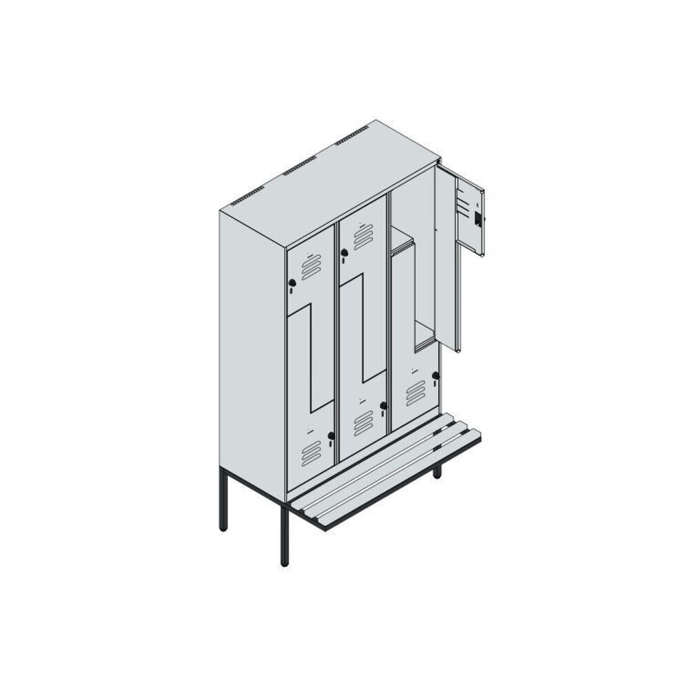 C+P Z-Spind Classic PLUS, 6 Abteile, HxBxT 2.120 x 1.200 x 815 mm, Zylinderschloss, auskragende Bank aus Buche, lichtgrau, rubinrot Produktabbildung Nr. 8: C+P Z-Spind Classic PLUS, 6 Abteile, HxBxT 2.120 x 1.200 x 815 mm, Zylinderschloss, auskragende Bank aus Buche, lichtgrau, rubinrot