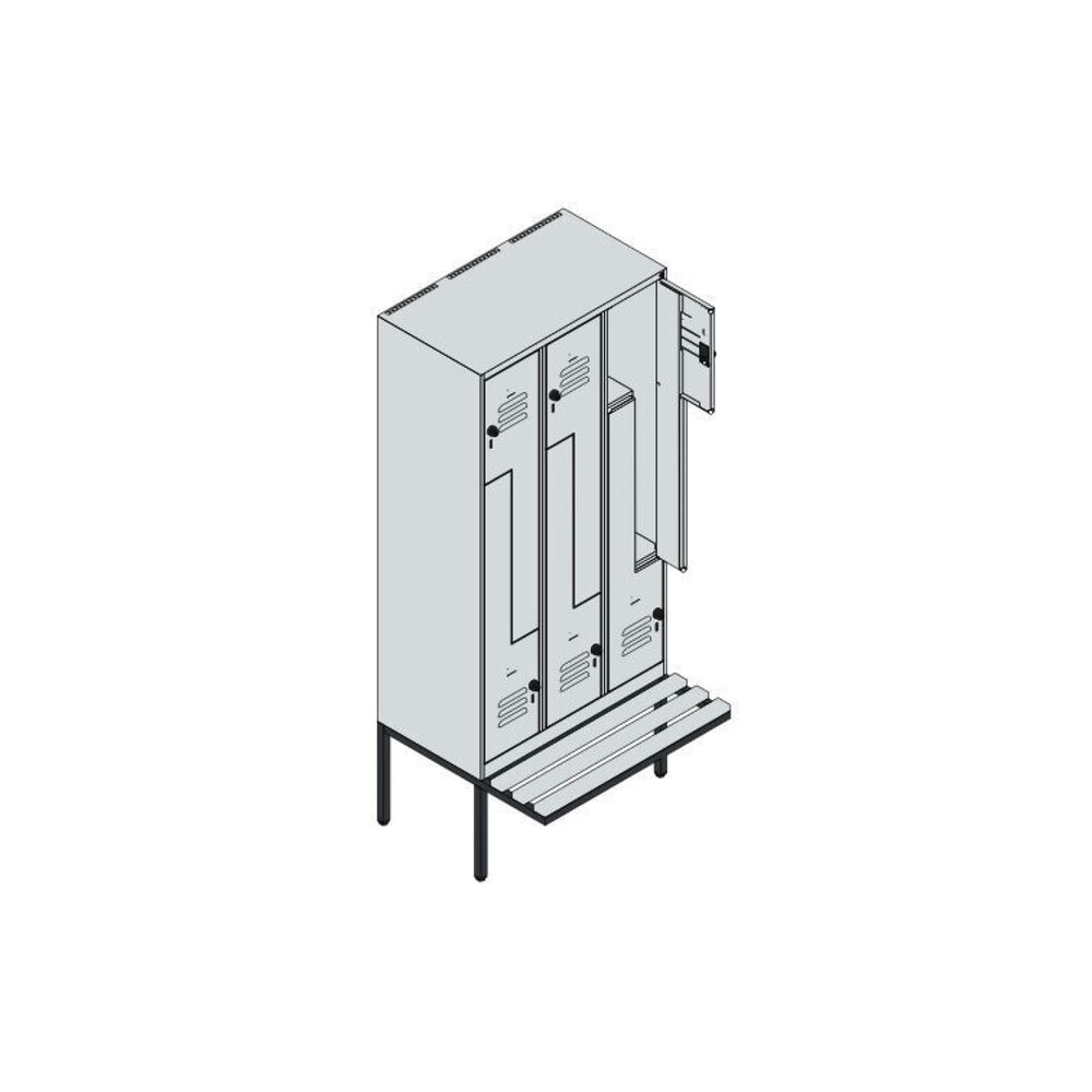 C+P Z-Spind Classic PLUS, 6 Abteile, HxBxT 2.120 x 900 x 815 mm, für Vorhängeschloss, auskragende Bank aus Buche, anthrazitgrau, lichtgrau Produktabbildung Nr. 8: C+P Z-Spind Classic PLUS, 6 Abteile, HxBxT 2.120 x 900 x 815 mm, für Vorhängeschloss, auskragende Bank aus Buche, anthrazitgrau, lichtgrau