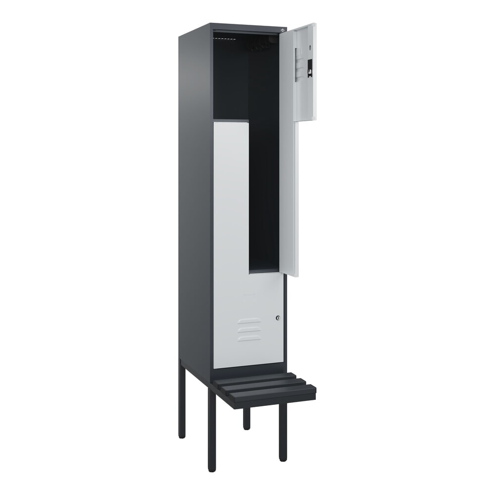 Produktabbildung Nr. 1: C+P Z-Spind Classic PLUS, 2 Abteile, HxBxT 2.120 x 400 x 815 mm, Zylinderschloss, auskragende Bank aus Kunststoff, anthrazitgrau, lichtgrau