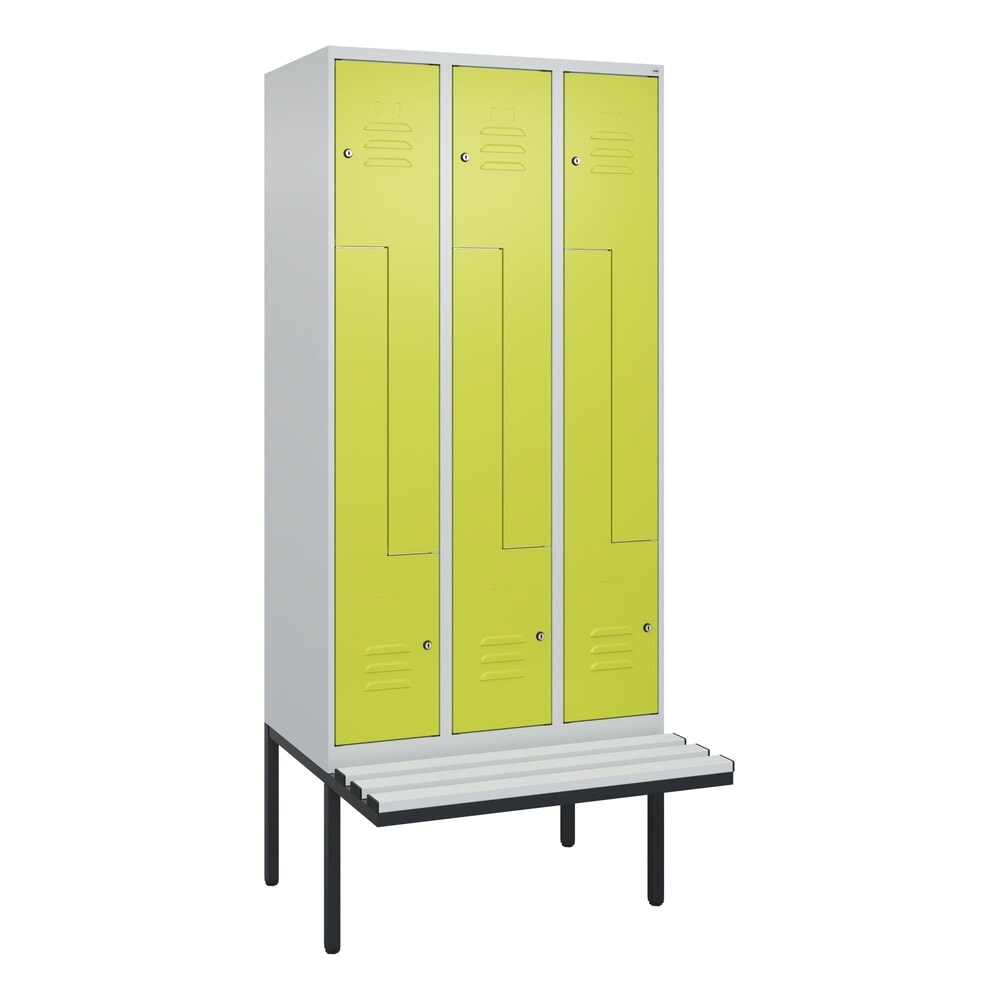 C+P Z-Spind Classic PLUS, 6 Abteile, HxBxT 2.120 x 900 x 815 mm, Zylinderschloss, auskragende Bank aus Kunststoff, lichtgrau, clowngrün Produktabbildung Nr. 9: C+P Z-Spind Classic PLUS, 6 Abteile, HxBxT 2.120 x 900 x 815 mm, Zylinderschloss, auskragende Bank aus Kunststoff, lichtgrau, clowngrün