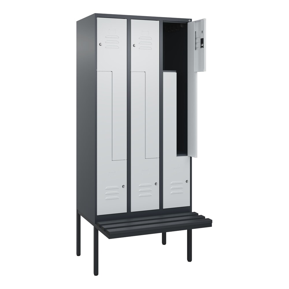 Produktabbildung Nr. 1: C+P Z-Spind Classic PLUS, 6 Abteile, HxBxT 2.120 x 900 x 815 mm, Zylinderschloss, auskragende Bank aus Kunststoff, anthrazitgrau, lichtgrau