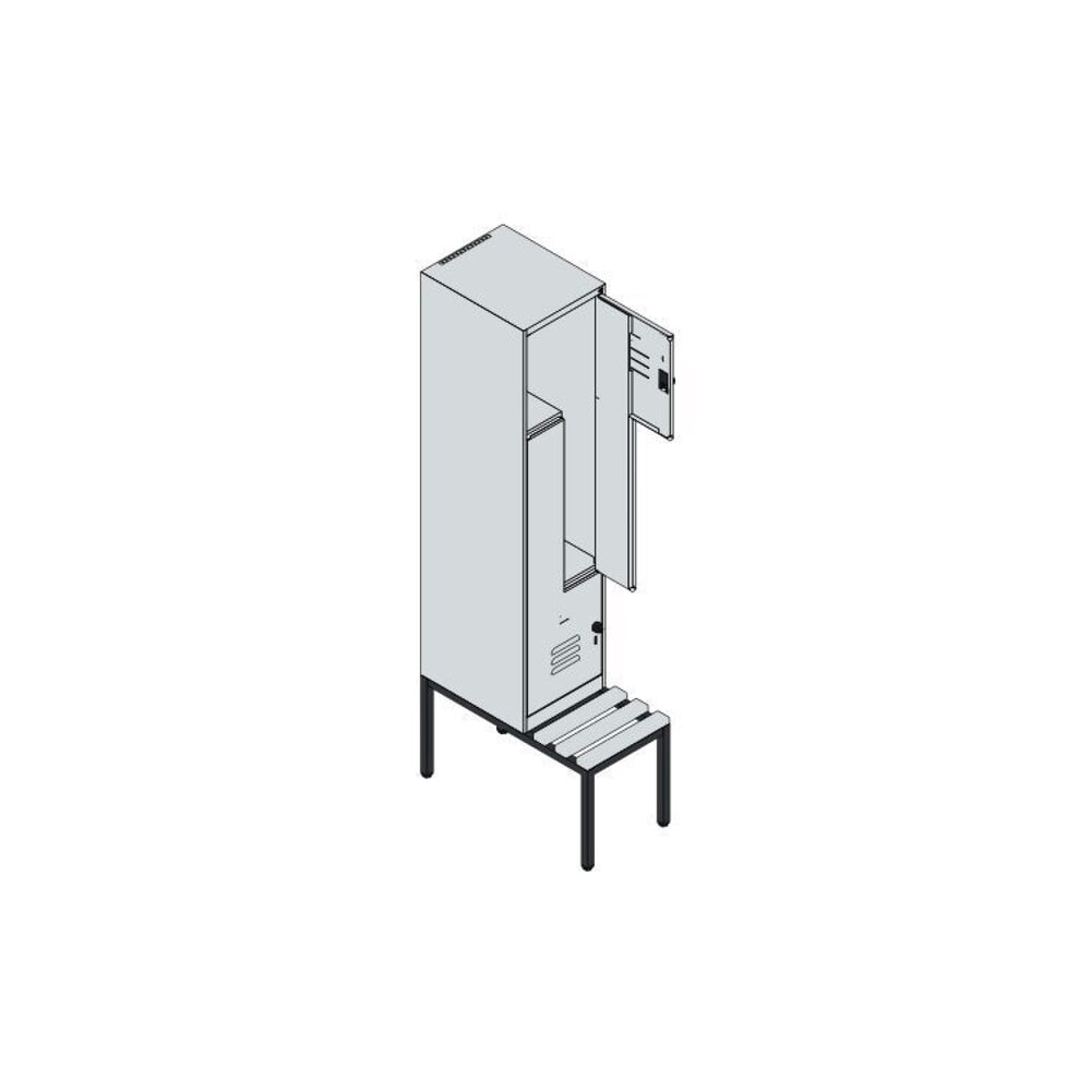 Produktabbildung Nr. 8: C+P Z-Spind Classic PLUS, 2 Abteile, HxBxT 2.120 x 400 x 815 mm, für Vorhängeschloss, untergebaute Bank aus Buche, anthrazitgrau, lichtgrau