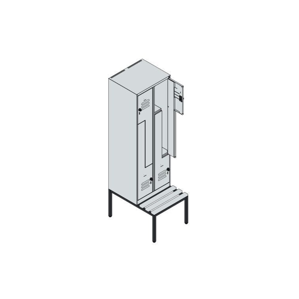 Produktabbildung Nr. 8: C+P Z-Spind Classic PLUS, 4 Abteile, HxBxT 2.120 x 600 x 815 mm, Zylinderschloss, untergebaute Bank aus Kunststoff, lichtgrau, lichtgrau