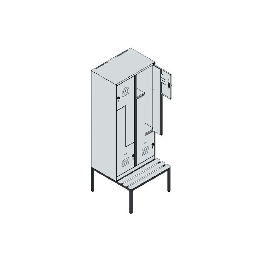 Produktabbildung Nr. 8: C+P Z-Spind Classic PLUS, 4 Abteile, HxBxT 2.120 x 800 x 815 mm, für Vorhängeschloss, untergebaute Bank aus Buche, lichtgrau, lichtblau