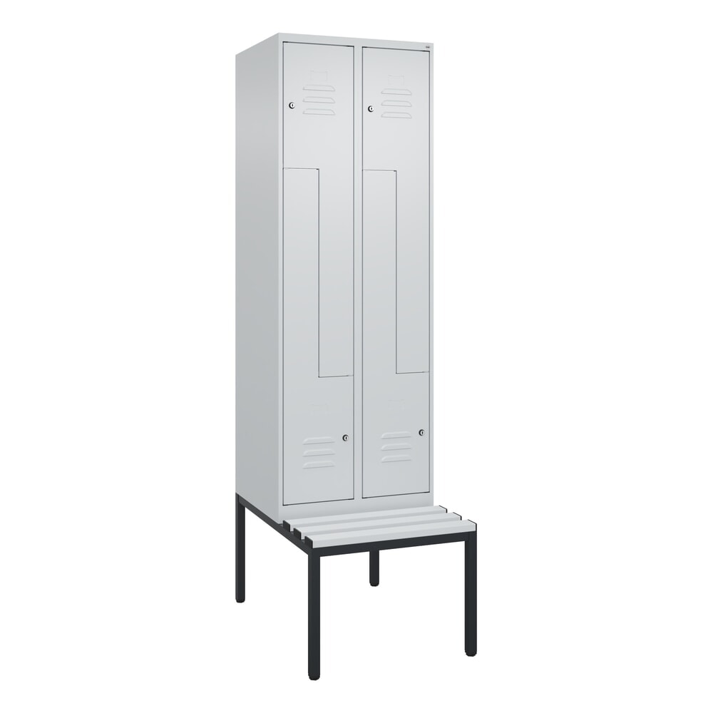 Produktabbildung Nr. 9: C+P Z-Spind Classic PLUS, 4 Abteile, HxBxT 2.120 x 600 x 815 mm, Zylinderschloss, untergebaute Bank aus Kunststoff, lichtgrau, lichtgrau