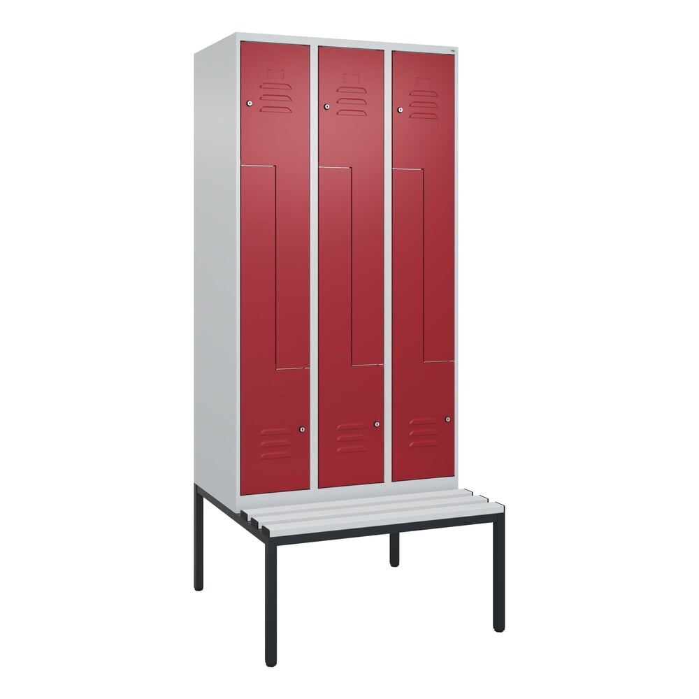 Produktabbildung Nr. 9: C+P Z-Spind Classic PLUS, 6 Abteile, HxBxT 2.120 x 900 x 815 mm, Zylinderschloss, untergebaute Bank aus Kunststoff, lichtgrau, rubinrot