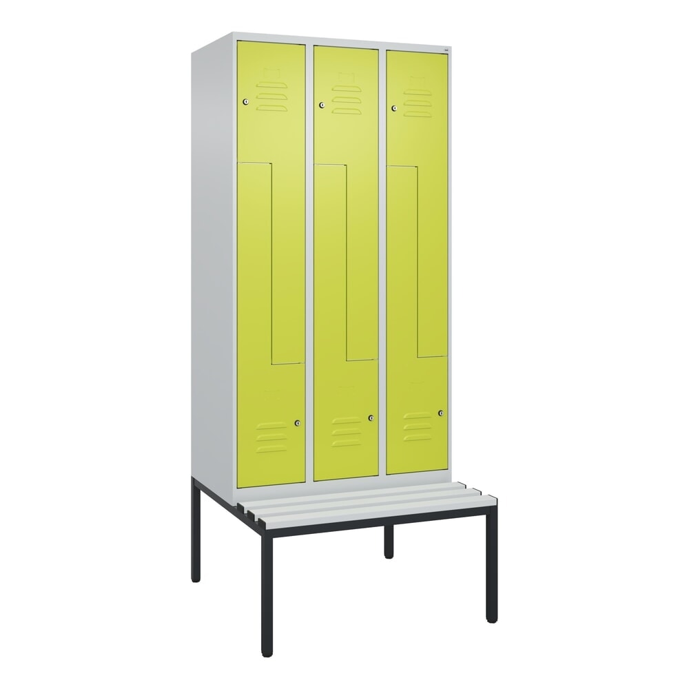 Produktabbildung Nr. 9: C+P Z-Spind Classic PLUS, 6 Abteile, HxBxT 2.120 x 900 x 815 mm, Zylinderschloss, untergebaute Bank aus Kunststoff, lichtgrau, clowngrün