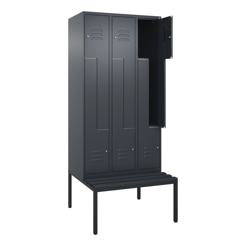 Produktabbildung: C+P Z-Spind Classic PLUS, 6 Abteile, HxBxT 2.120 x 900 x 815 mm, Zylinderschloss, untergebaute Bank aus Kunststoff, anthrazitgrau, anthrazitgrau