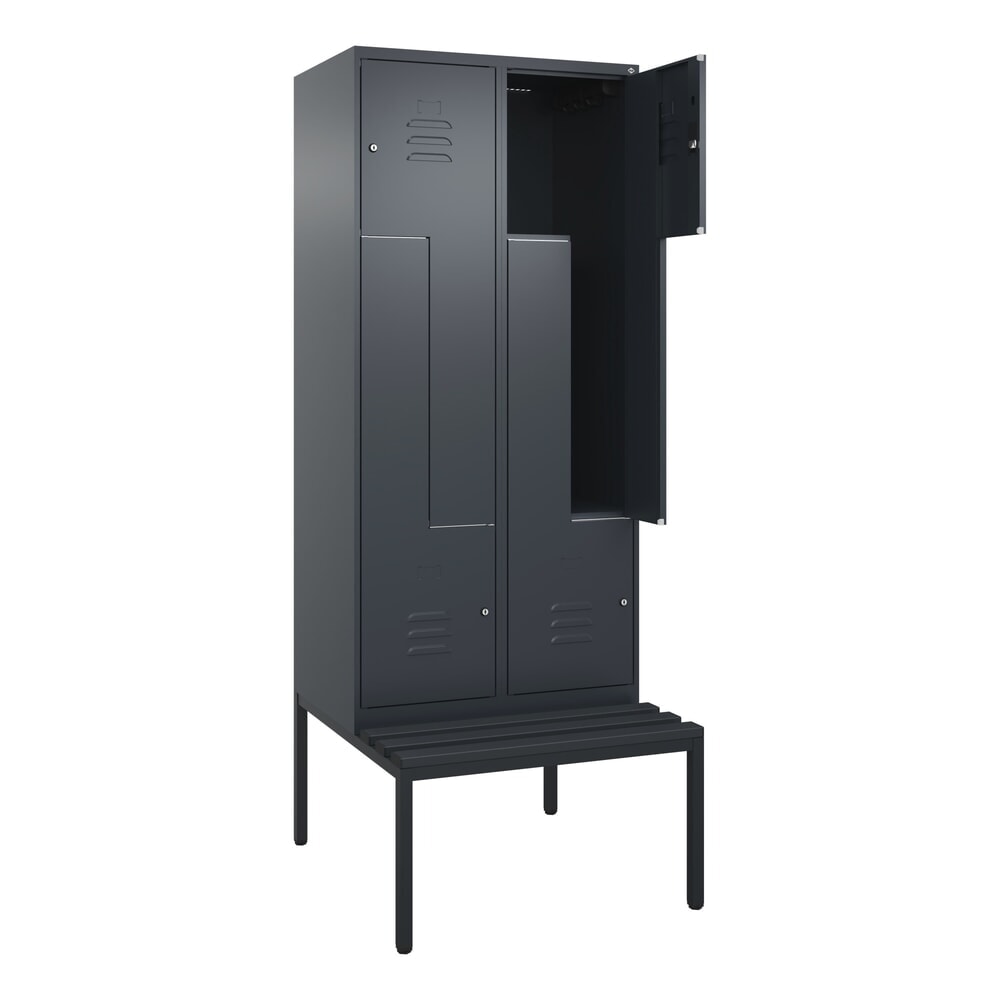 Produktabbildung: C+P Z-Spind Classic PLUS, 4 Abteile, HxBxT 2.120 x 800 x 815 mm, Zylinderschloss, untergebaute Bank aus Kunststoff, anthrazitgrau, anthrazitgrau