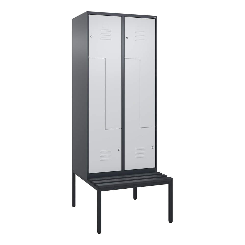Produktabbildung Nr. 9: C+P Z-Spind Classic PLUS, 4 Abteile, HxBxT 2.120 x 800 x 815 mm, Zylinderschloss, untergebaute Bank aus Kunststoff, anthrazitgrau, lichtgrau