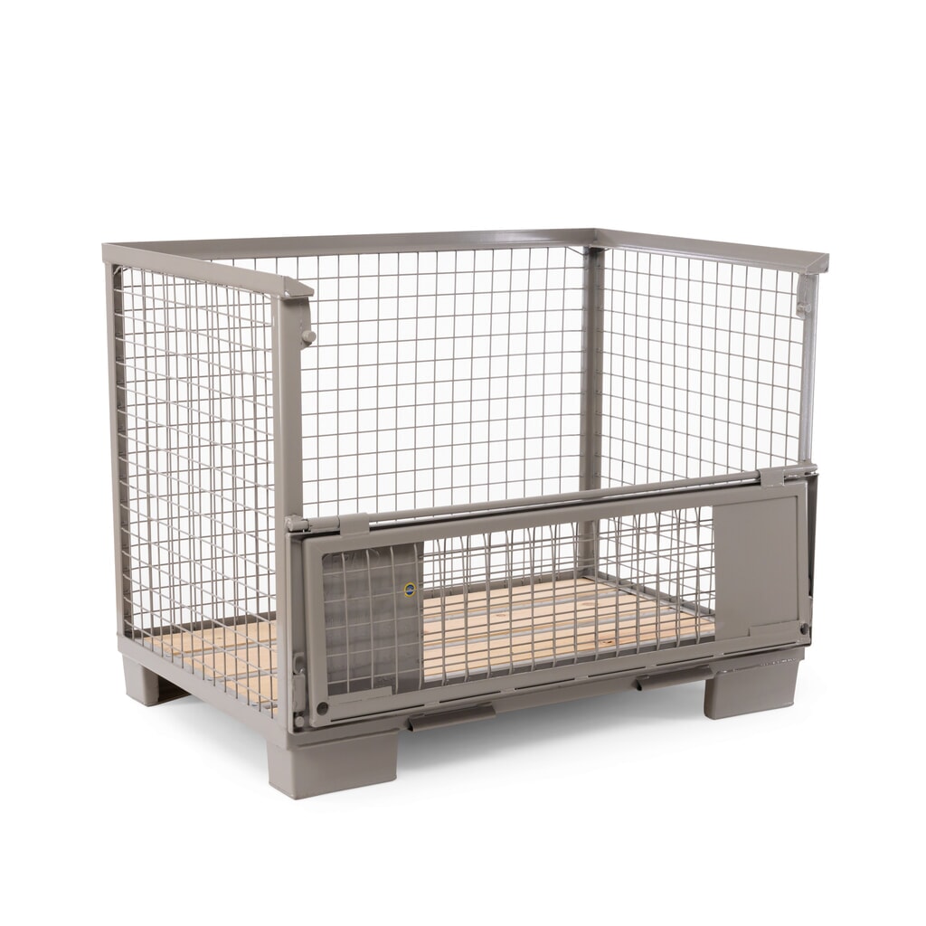 HEMMDAL Euro-Gitterbox mit Doppelvorderwandklappe, HxBxT 970 x 1.240 x 835 mm, steingrau Produktabbildung: HEMMDAL Euro-Gitterbox mit Doppelvorderwandklappe, HxBxT 970 x 1.240 x 835 mm, steingrau