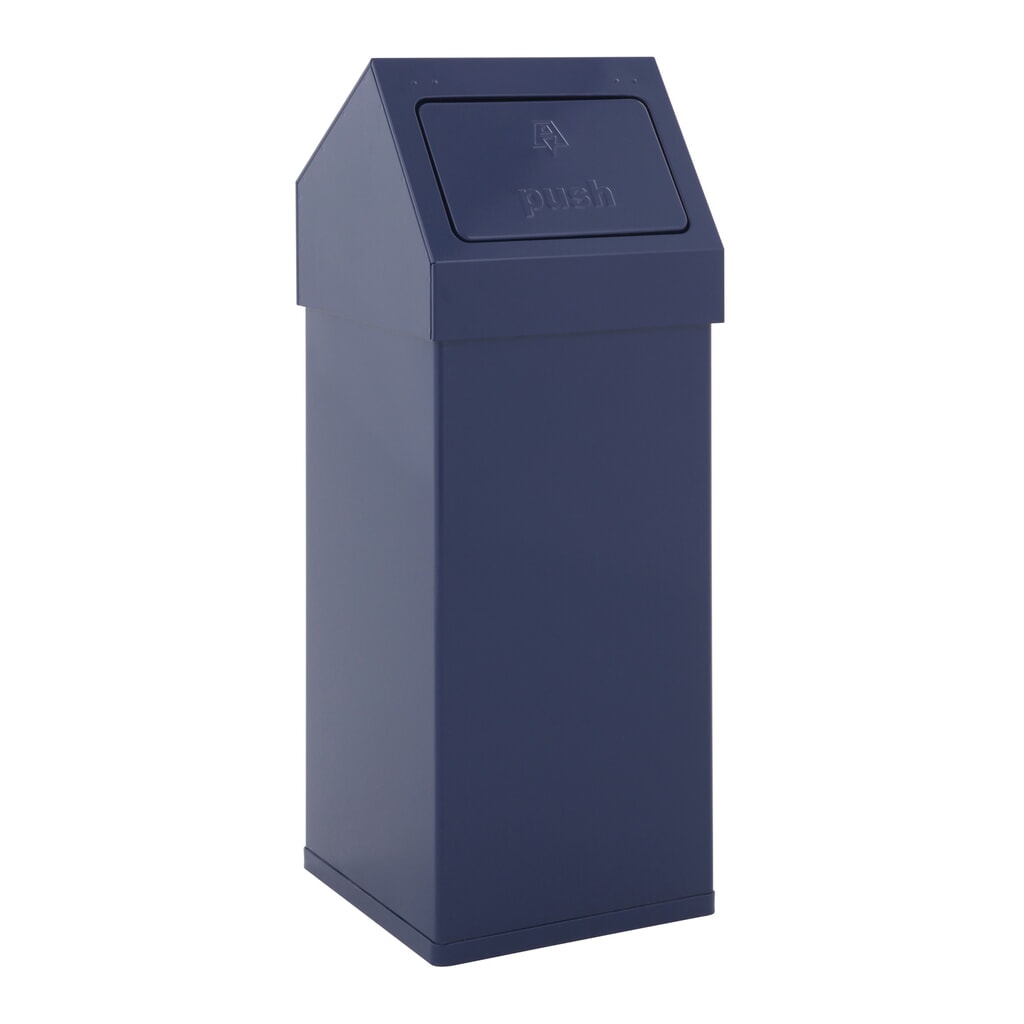 Produktabbildung: CARRO Push Abfallbehälter, 55 Liter, aus Aluminium, blau