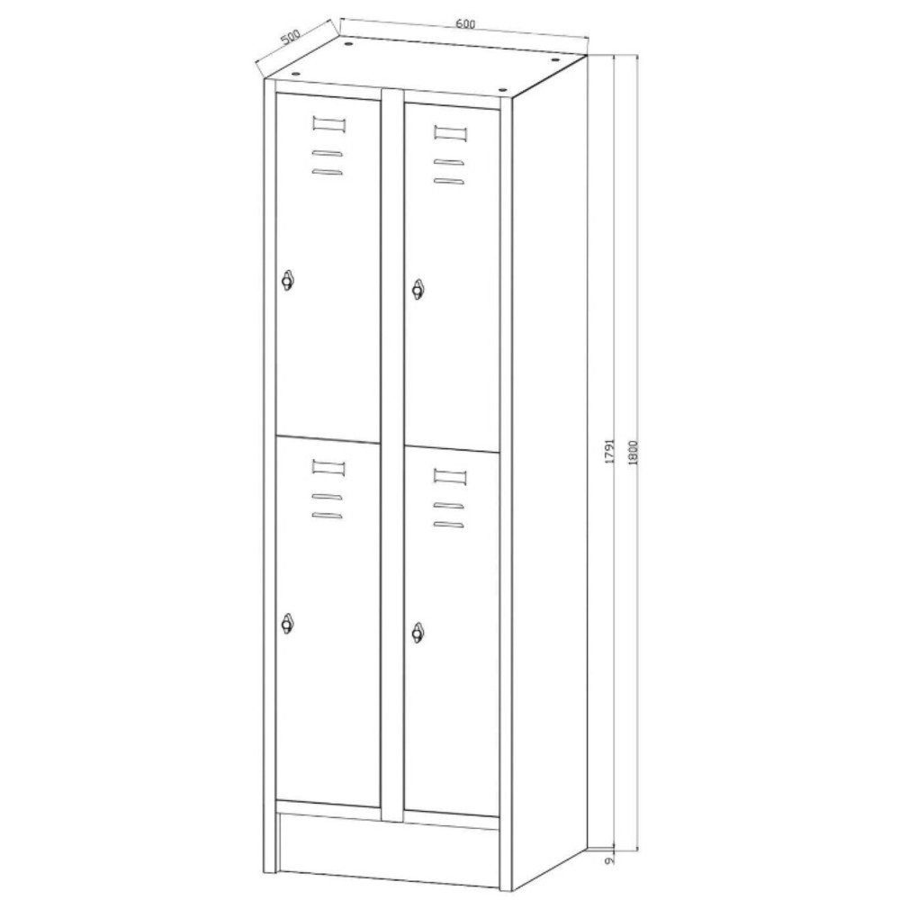 Produktabbildung Nr. 3: CEHA Garderobenspind mit Sitzbank HG-SB-2, Drehriegelverschluss, 2-stöckig, 4 Fächer, HxBxT 1.800 x 600 x 500 mm, lichtgrau