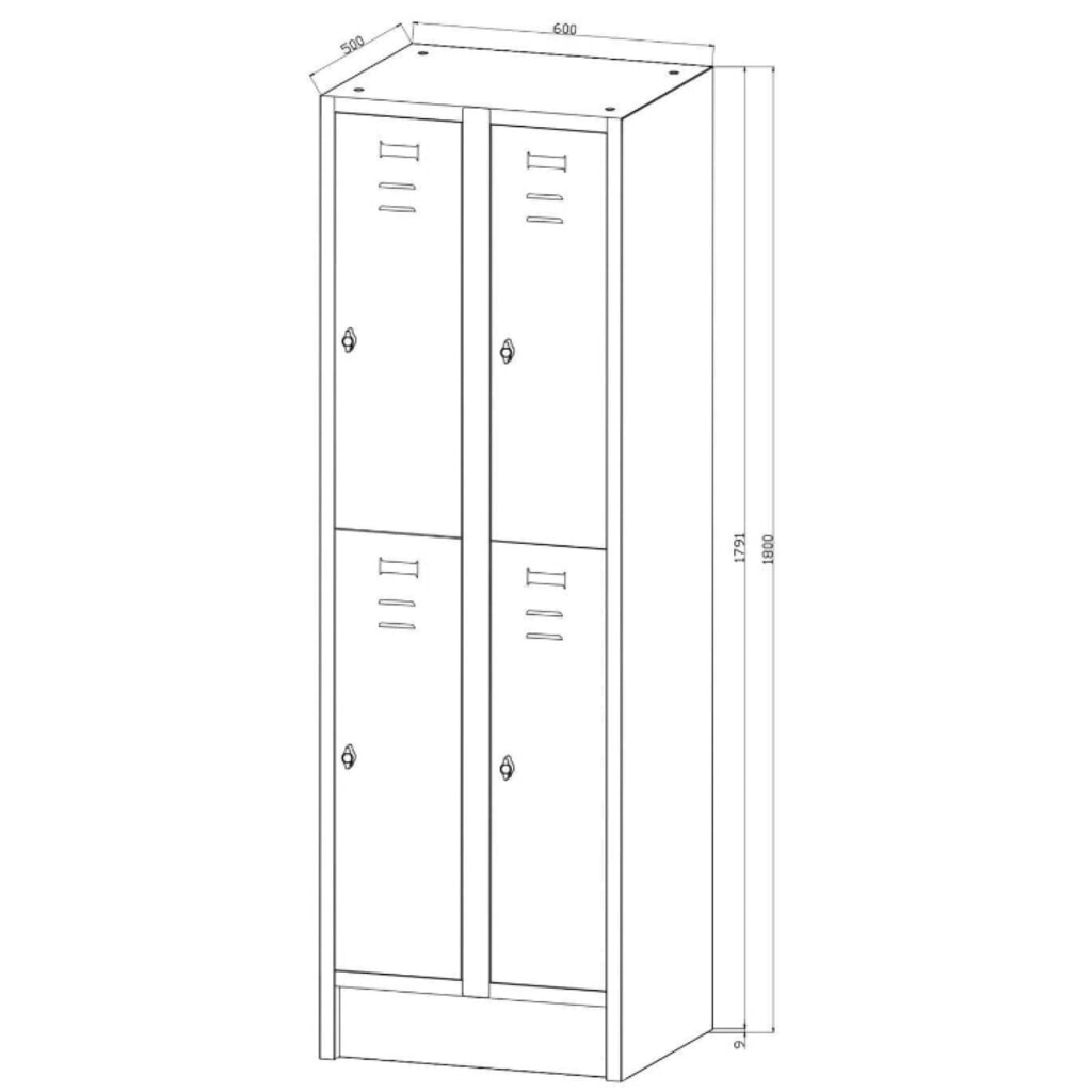 CEHA Garderobenspind mit Sitzbank HG-SB-2, Drehriegelverschluss, 2-stöckig, 4 Fächer, HxBxT 1.800 x 600 x 500 mm, lichtgrau Produktabbildung Nr. 3: CEHA Garderobenspind mit Sitzbank HG-SB-2, Drehriegelverschluss, 2-stöckig, 4 Fächer, HxBxT 1.800 x 600 x 500 mm, lichtgrau