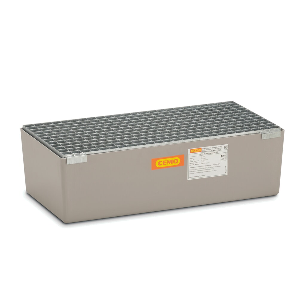 Produktabbildung: CEMO Auffangwanne aus GFK, HxBxT 240 x 420 x 820 mm, Gitterrost aus Stahl
