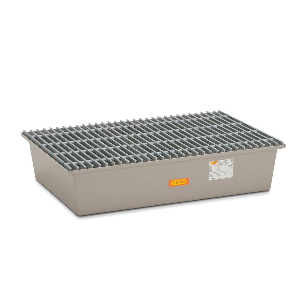 Produktabbildung: CEMO Auffangwanne aus GFK, HxBxT 290 x 850 x 1.280 mm, Gitterrost aus GFK
