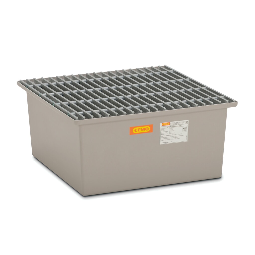 Produktabbildung: CEMO Auffangwanne aus GFK, HxBxT 400 x 850 x 850 mm, Gitterrost aus GFK