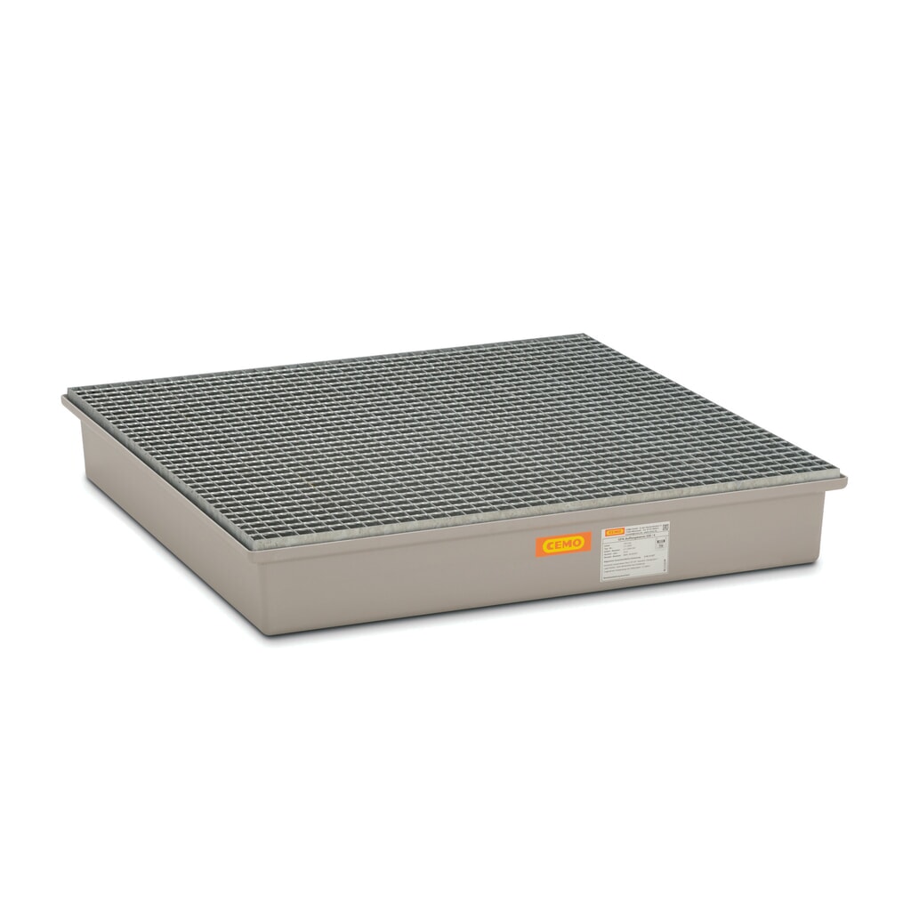 CEMO Auffangwanne aus GFK, HxBxT 210 x 1.280 x 1.280 mm, Gitterrost aus Stahl Produktabbildung: CEMO Auffangwanne aus GFK, HxBxT 210 x 1.280 x 1.280 mm, Gitterrost aus Stahl