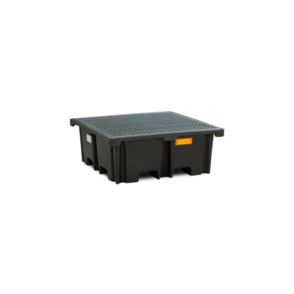 Produktabbildung: CEMO Palettenauffangwanne 400/4, für 1 Palette 1.200 x 1.200 mm, Auffangvolumen 400 l, inkl. Stahl-Gitterrost