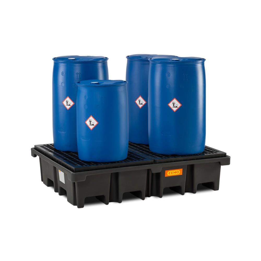 Produktabbildung Nr. 2: CEMO Palettenauffangwanne 425/4, für 2 Paletten 1.200 x 800 mm quer, Auffangvolumen 425 l, inkl. PE-Gitterrost