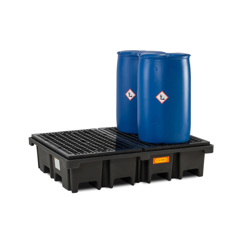 Produktabbildung Nr. 3: CEMO Palettenauffangwanne 425/4, für 2 Paletten 1.200 x 800 mm quer, Auffangvolumen 425 l, inkl. PE-Gitterrost