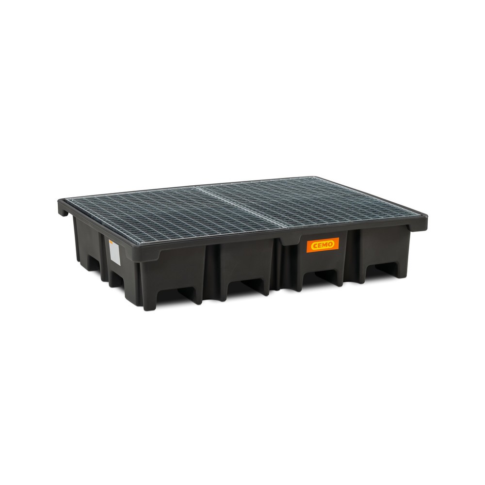 Produktabbildung: CEMO Palettenauffangwanne 425/4, für 2 Paletten 1.200 x 800 mm quer, Auffangvolumen 425 l, inkl. Stahl-Gitterrost