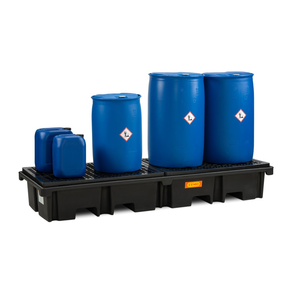 Produktabbildung Nr. 2: CEMO Palettenauffangwanne 425/4e, für 2 Paletten 1.200 x 800 mm längs, Auffangvolumen 425 l, inkl. PE-Gitterrost