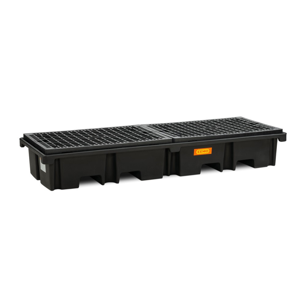 Produktabbildung: CEMO Palettenauffangwanne 425/4e, für 2 Paletten 1.200 x 800 mm längs, Auffangvolumen 425 l, inkl. PE-Gitterrost